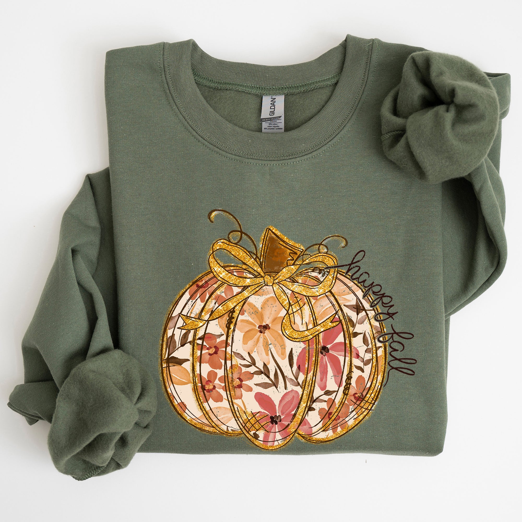 Floral Pumpkin Happy Fall Flowers Autumn Thanksgiving Harvest Graphic Sweatshirt