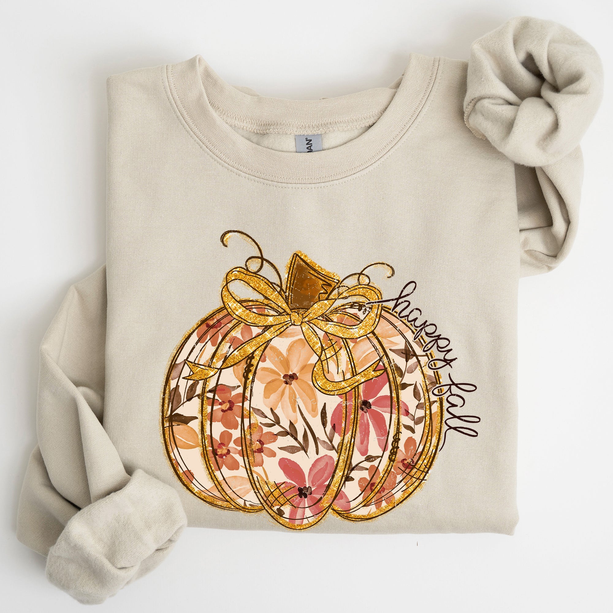 Floral Pumpkin Happy Fall Flowers Autumn Thanksgiving Harvest Graphic Sweatshirt