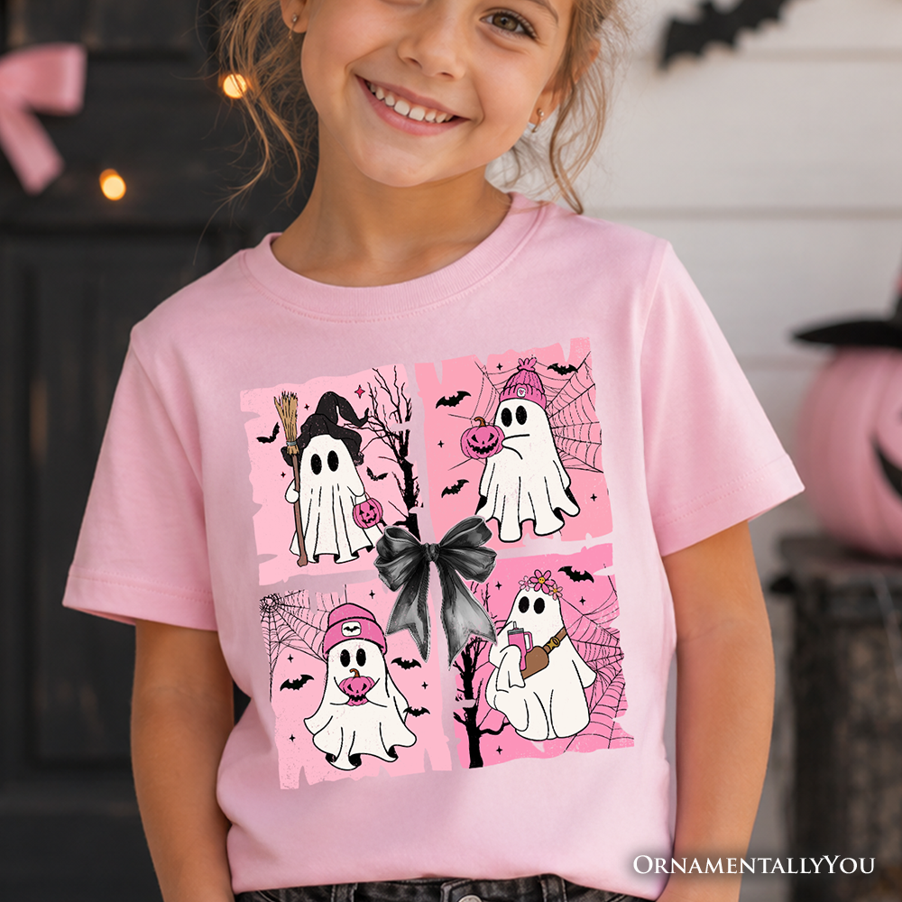 Little Pink Mischief | Kids’ Halloween Ghost T-Shirt 🎀👻