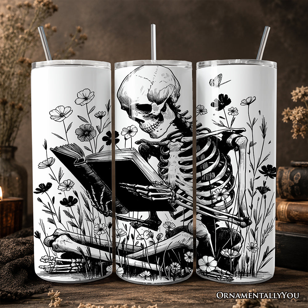 Gothic Reading Skeleton | Bookworm Tumbler, 20 oz 💀📖