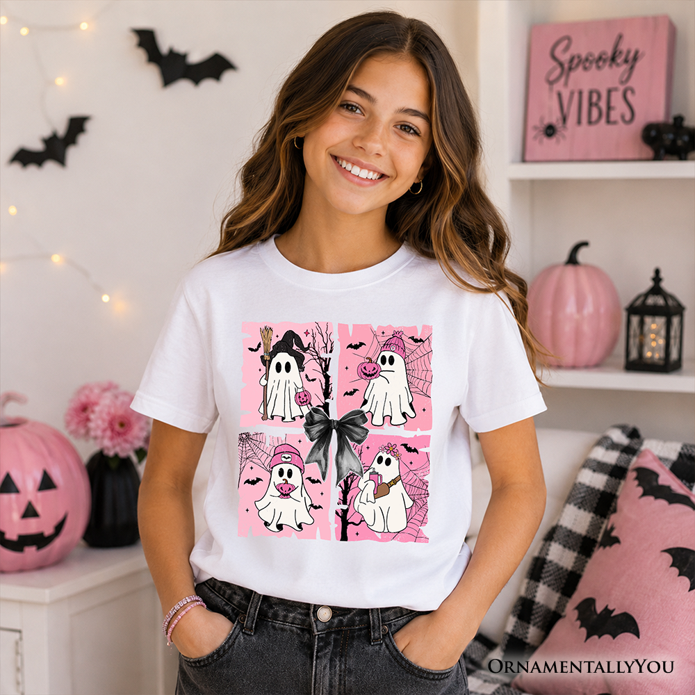Little Pink Mischief | Kids’ Halloween Ghost T-Shirt 🎀👻
