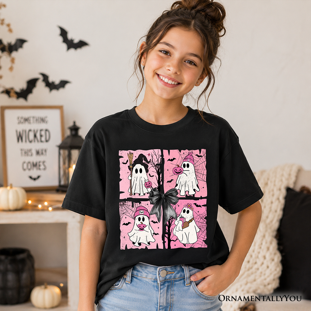 Little Pink Mischief | Kids’ Halloween Ghost T-Shirt 🎀👻