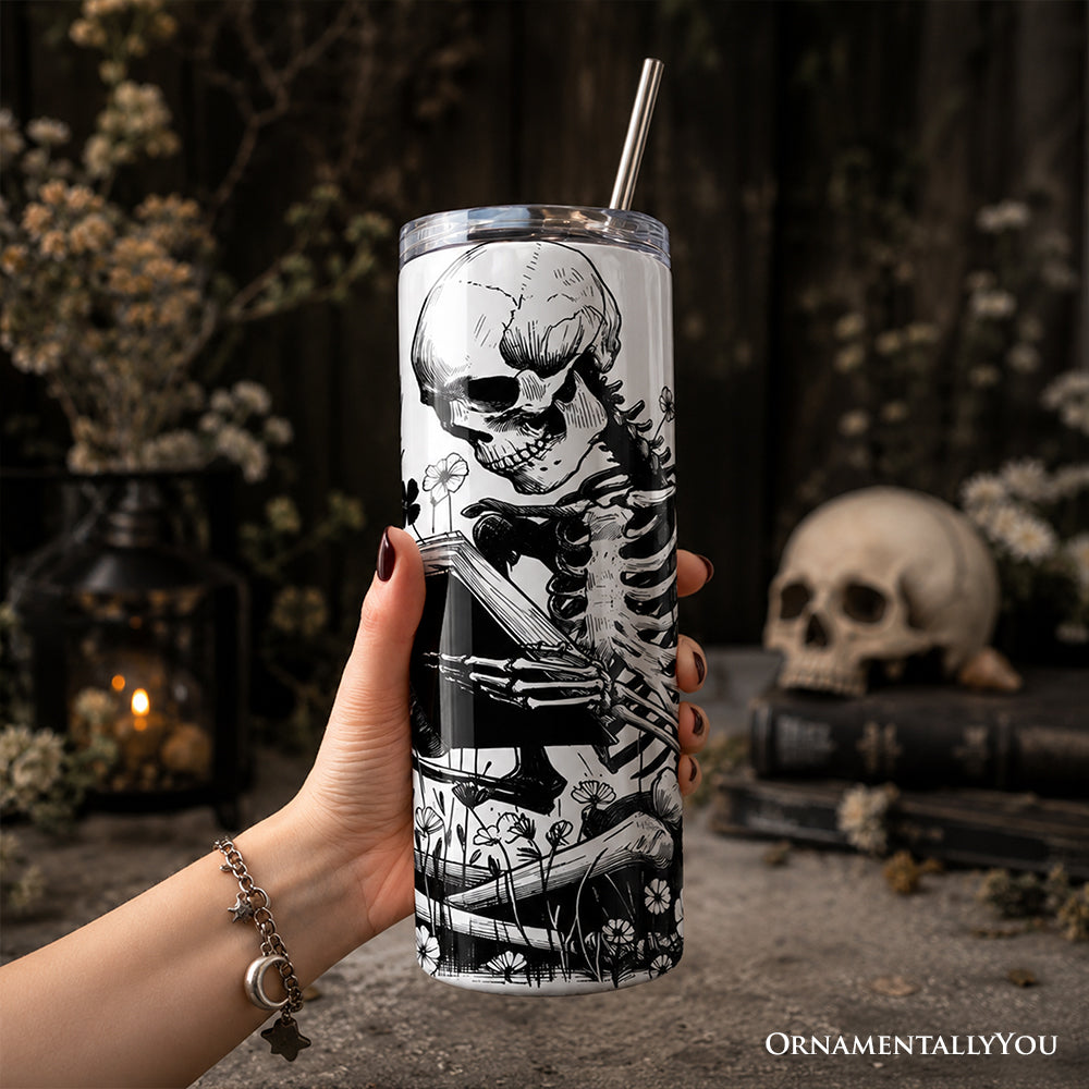 Gothic Reading Skeleton | Bookworm Tumbler, 20 oz 💀📖