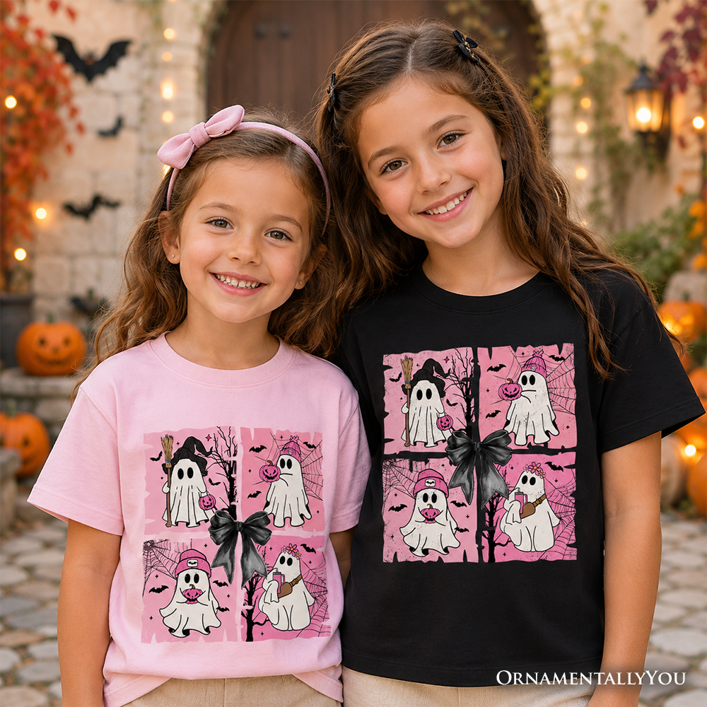 Little Pink Mischief | Kids’ Halloween Ghost T-Shirt 🎀👻