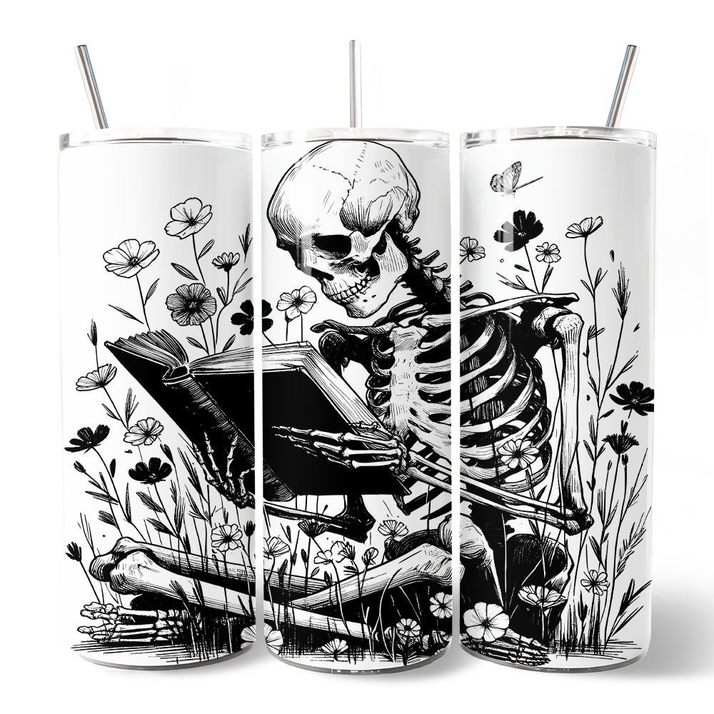 Gothic Reading Skeleton | Bookworm Tumbler, 20 oz 💀📖