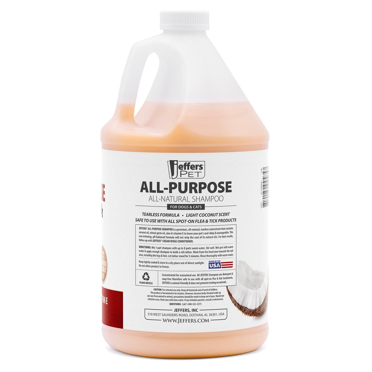 Jeffers Pet Tearless All-Natural Coconut Oil Shampoo for Dogs & Cats 🐾💙