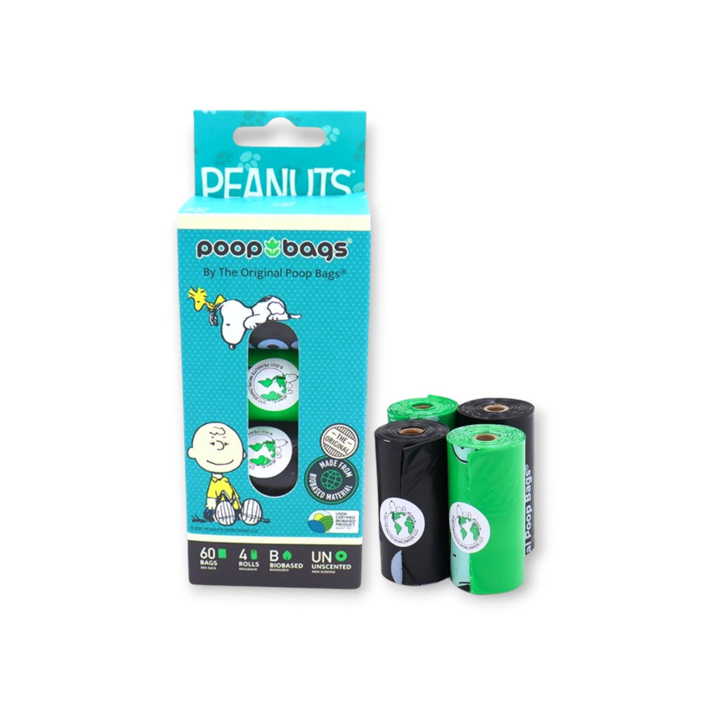 Peanuts® Bio-Based Pet Poop Bags — 60 ct | 4 Rolls | USDA Certified 🐾💙