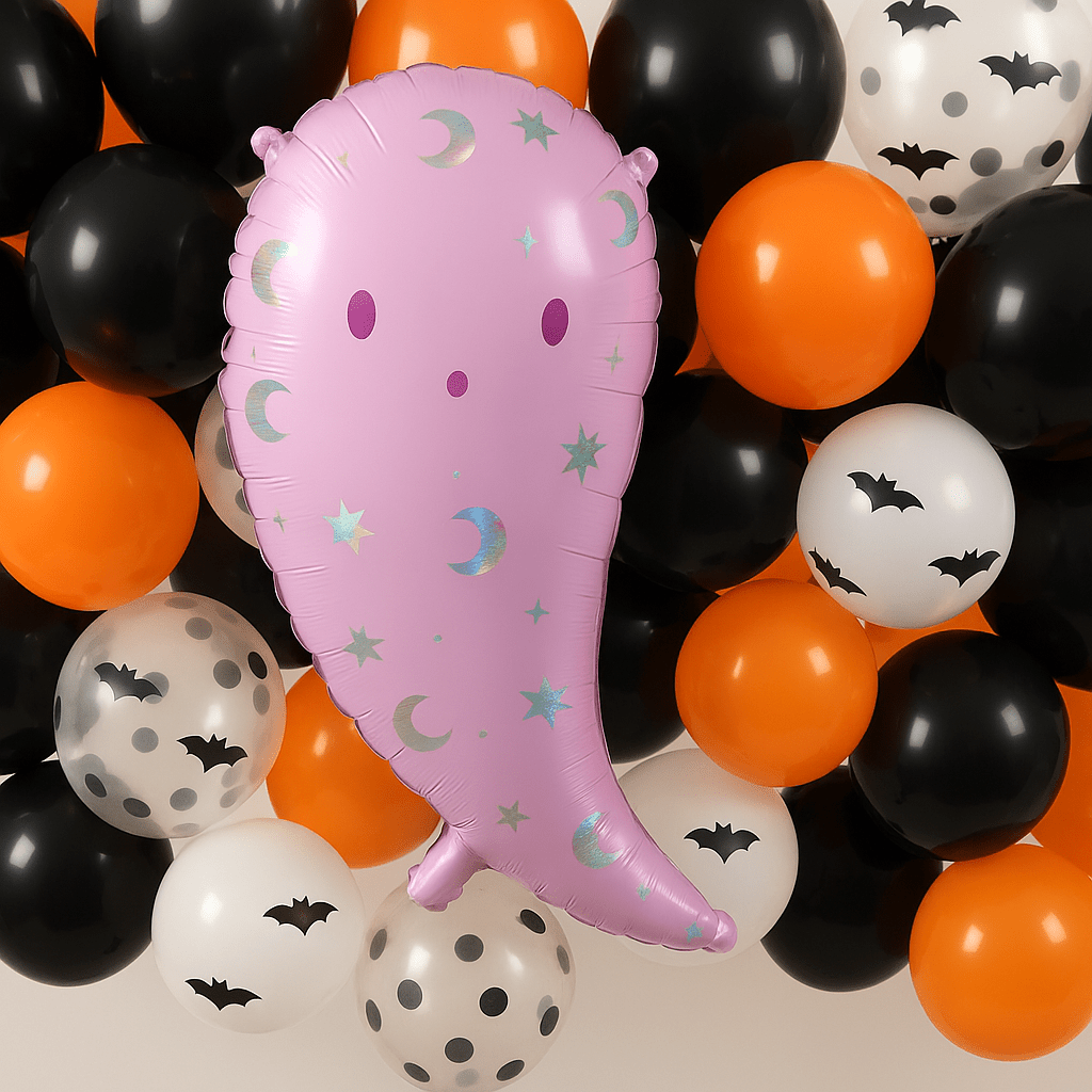 Pink Ghost Balloon – 14 x 24" Holographic Halloween Decor
